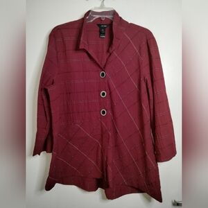 Ali Miles (Size XL) Burgundy Plaid Pattern Button Down Front Slip Pocket Tunic